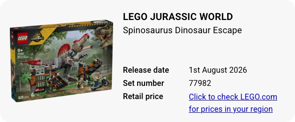 77982 LEGO Jurassic World Spinosaurus Dinosaur Escape