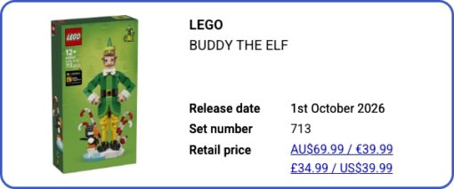 40865 LEGO Buddy the Elf Price